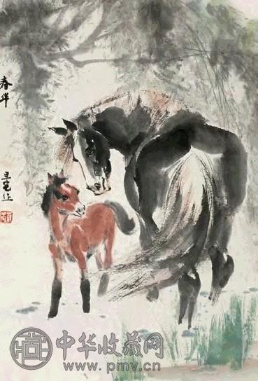 刘旦宅 双骏图立轴设色纸本