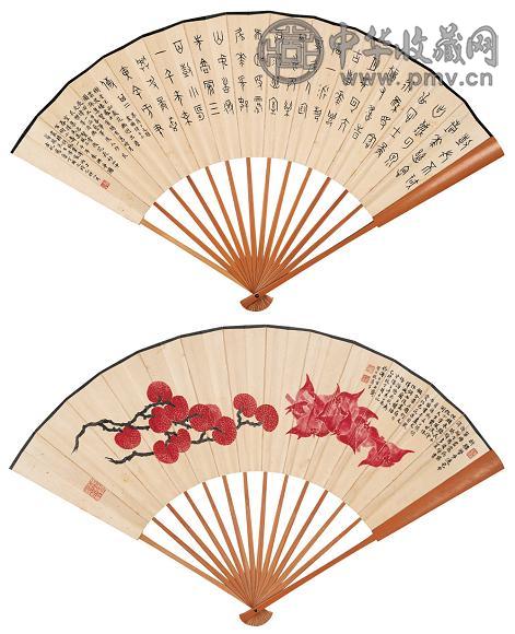 丁辅之 1939年作 双艳图 成扇 设色纸本