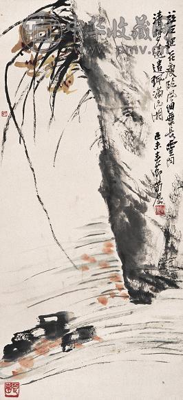 曹简楼 己未(1979年)作 兰石 立轴 设色纸本