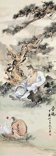 吴光宇 丁亥(1947年)作 羲之爱鹅图 立轴 设色纸本