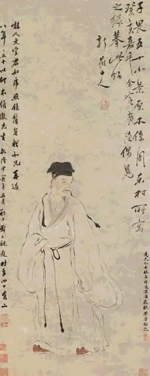 华岩1743年作 唐寅五十小像 立轴 设色纸本