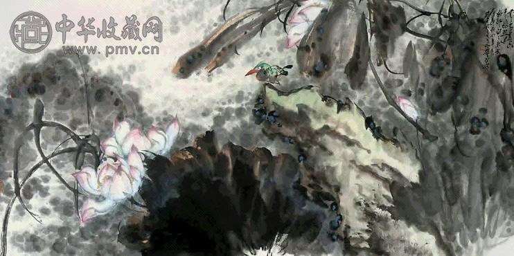 萧平 2001年作 千娇照水 镜心 设色纸本