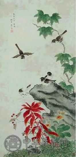 梅兰芳 花鸟 立轴 设色纸本