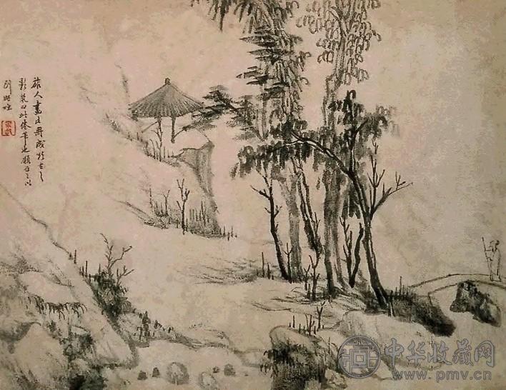 查士标 山水 镜片 水墨纸本