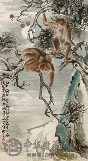 朱文侯 山猴知岁图 立轴 设色纸本