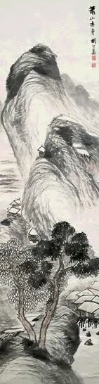 胡公寿 萧山古寺 立轴 设色纸本