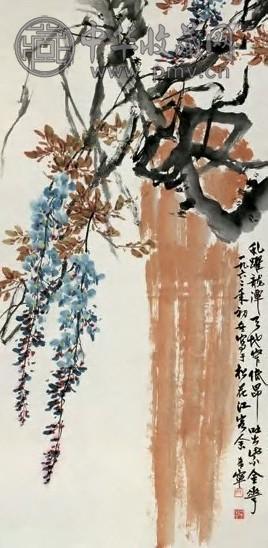 孙蛮 紫藤花 立轴 设色纸本