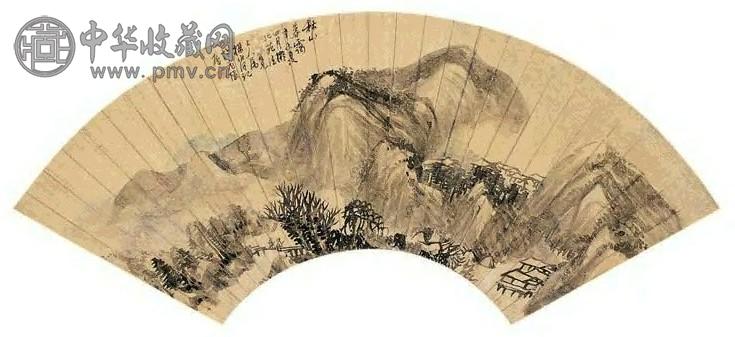 杨伯润 秋山暮霭图 扇面 设色纸本