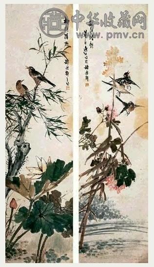 朱梦庐 花鸟(2件) 镜心 设色纸本