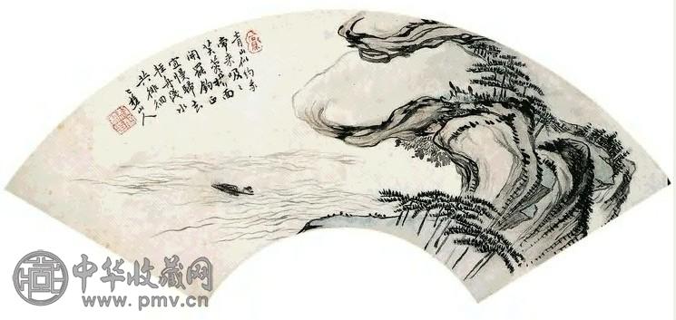 黎简 山水 扇面 纸本设色