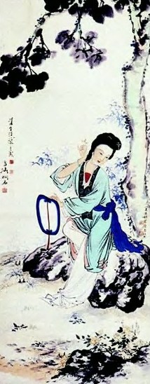 王雪涛 汪溶 胡爽庵 执扇仕女 立轴 设色纸本