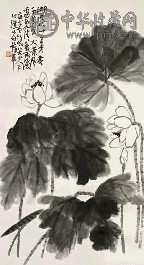 蒲华 1900年作 风荷雨香 立轴 水墨纸本