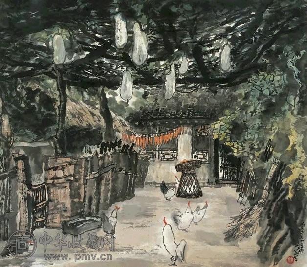贾又福 1970年作 农家庭院图 镜心 设色纸本
