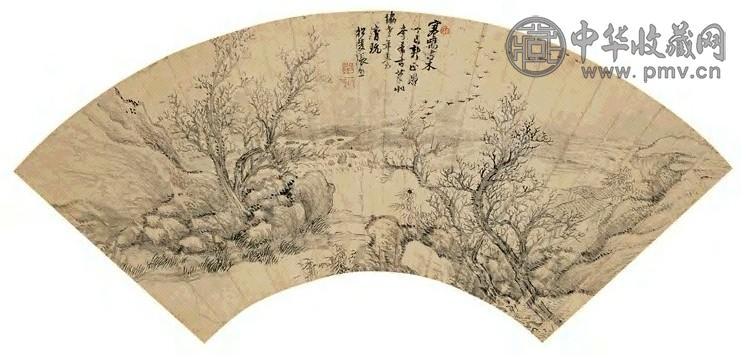 张照 寒鸦古木 扇面 水墨纸本