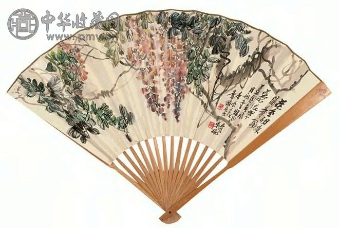 吴徵 1940年作 紫藤(背面余绍宋行书) 成扇 设色纸本