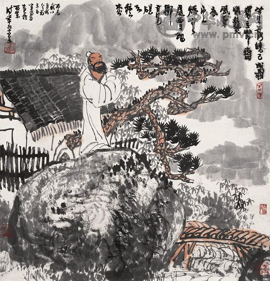 黄秋园 1976年作 松屋高士 立轴 设色纸本