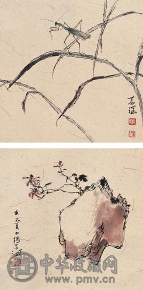 杨善深 2000年作 草虫双挖 立轴 设色纸本