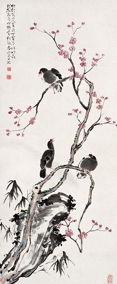 丁宝书 1928年作 花鸟 立轴 设色纸本