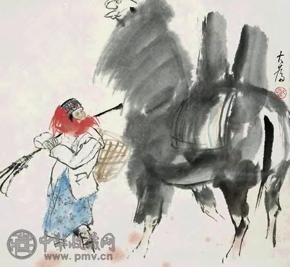刘大为 人物骆驼 镜心 设色纸本