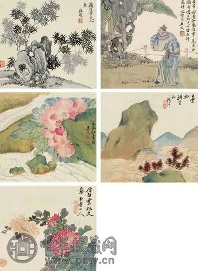 改琦 绘画集珍 册页(12开选5) 设色绢本