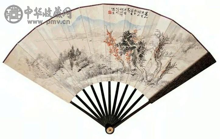 胡佩衡 1936年作 秋江策杖 扇面 设色纸本