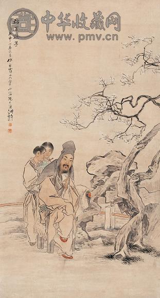 沈心海 庚申(1920年)作 梅妻鹤子 立轴 设色纸本