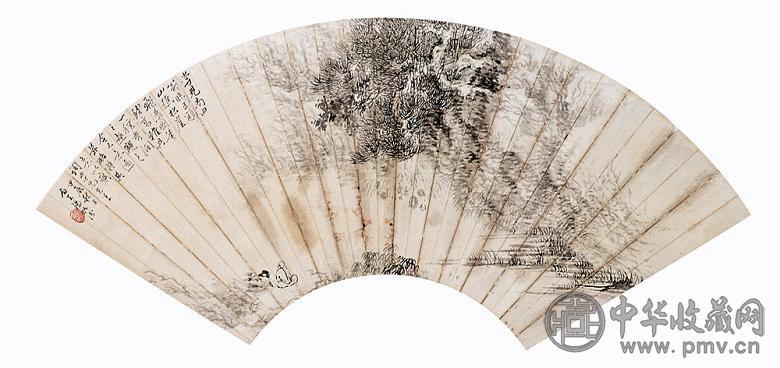 汤贻汾 山水 扇面 设色纸本