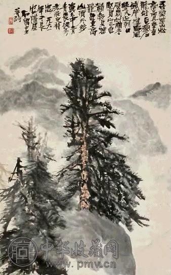 石鲁 1961年作 华山松 立轴 设色纸本