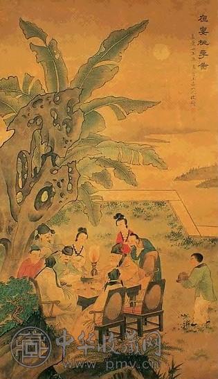 改琦 夜宴桃李图 立轴 设色绢本