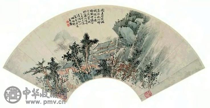 近现代 胡佩衡 秋山萧寺 扇面