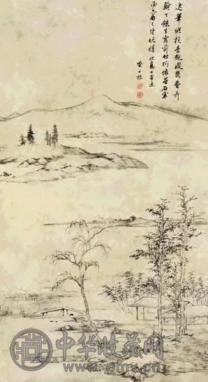 查士标 水竹幽亭图 立轴 纸本