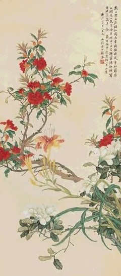 顾洛 1836年作 幽花晚风图 轴 绢本设色