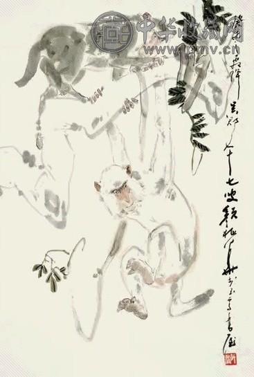 颜梅华 2003年作 猴子 立轴 纸本