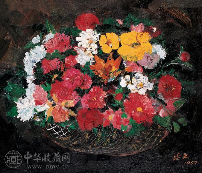 杨延文 1997年作 花丛 布面油画