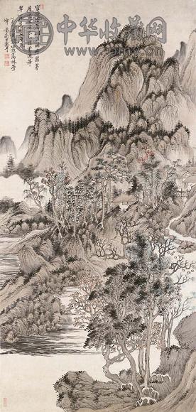 恽寿平 一六七七年作 高林叠嶂图 立轴 浅降纸本
