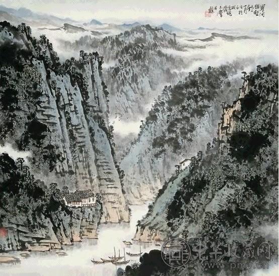 宋玉麟 1987年作 宁河幽壑 立轴 设色纸本