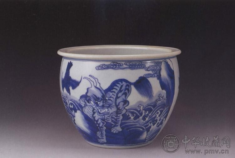 清康熙 青花海兽缸