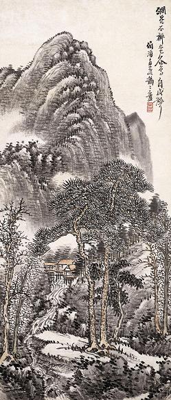 吴滔 深山幽隐图 立轴 设色纸本