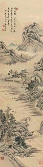 汤贻汾 溪山草庐 立轴 设色纸本