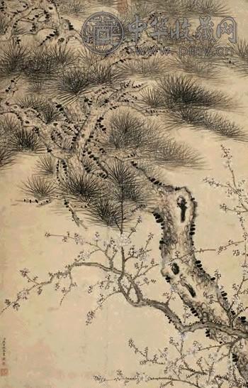 钱维城 松梅同寿 立轴 设色纸本