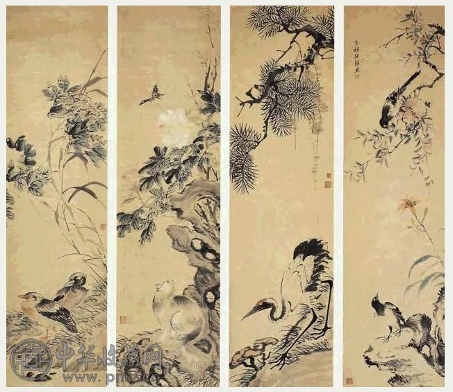 清 张熊 花鸟 四屏