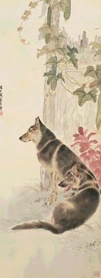 刘奎龄 丝瓜双犬 立轴 设色绢本