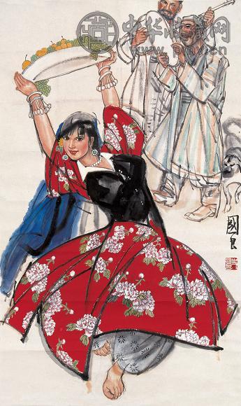 史国良 新疆舞 立轴 设色纸本