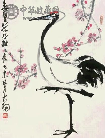 陈大羽 己未(1979年)作 梅鹤图 立轴 设色纸本
