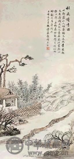 吴榖祥 秋夜读书图 立轴 设色纸本