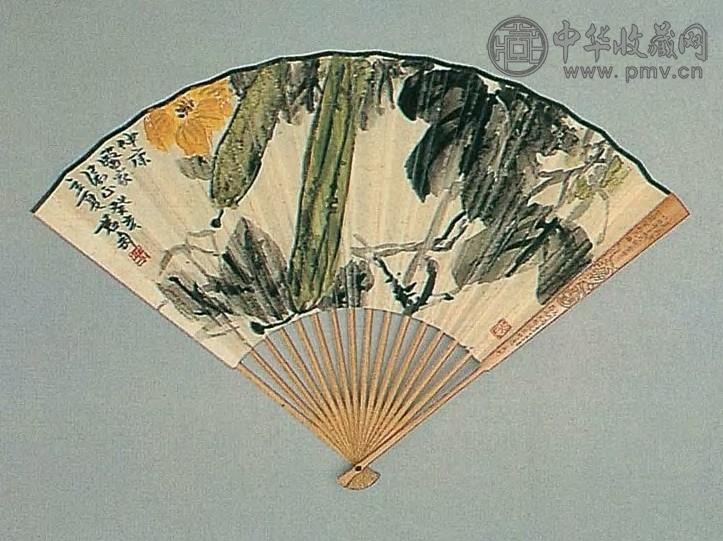 钱君匋 1983年作 丝瓜 扇面 设色纸本