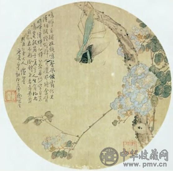 居廉 清 花枝草虫 镜心