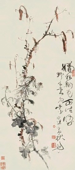 高剑父 1922年作 墙根菊花可沽酒 立轴 设色纸本
