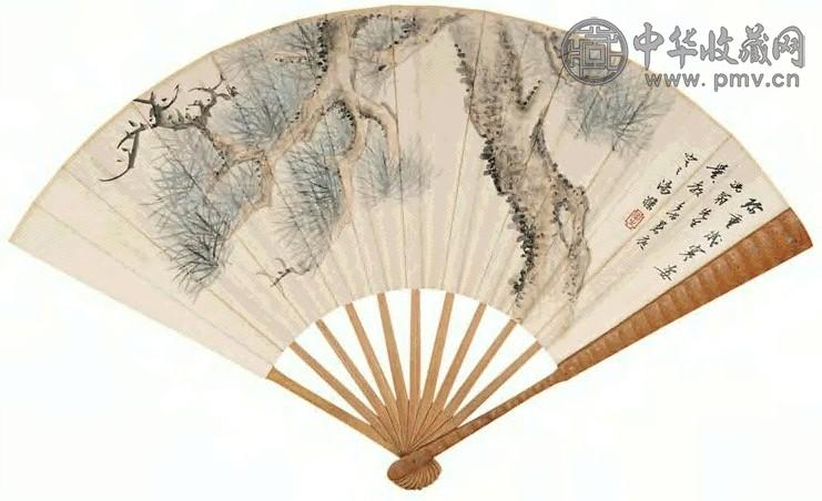 汤涤 1922年作 岁寒姿 成扇 设色纸本