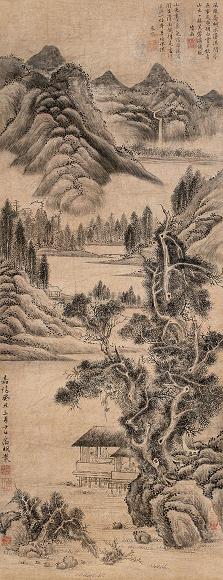 文徵明 1553年作 山水 立轴 水墨纸本